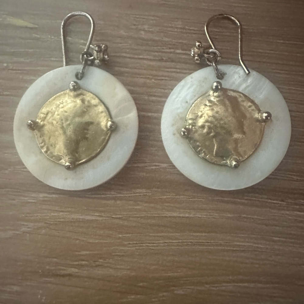 Chicos Coin/Mother of Pearl Earrings